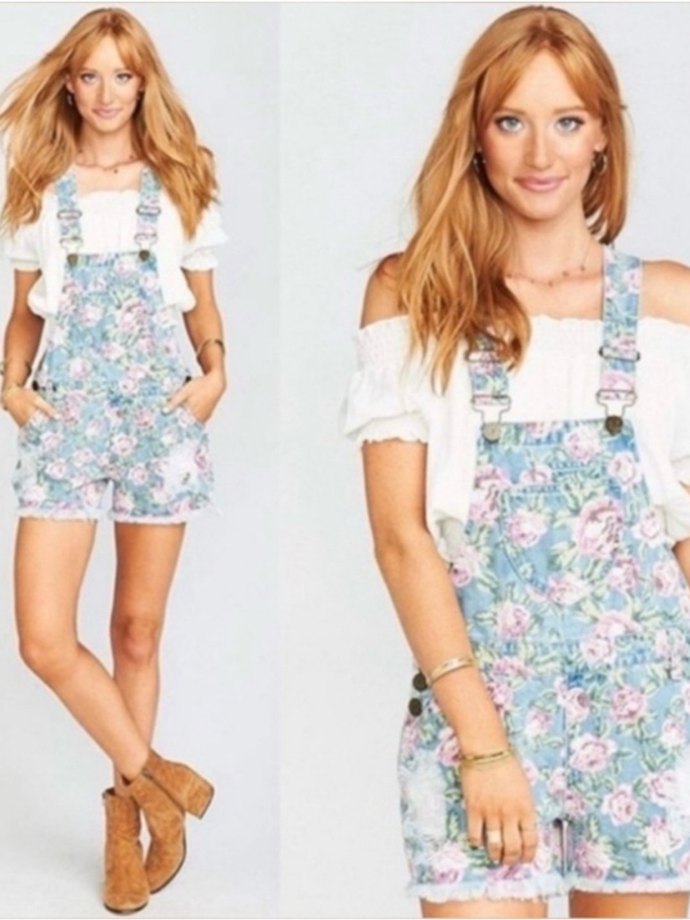 Show Me Your Mumu Bella Rose Denim Short Floral Overalls